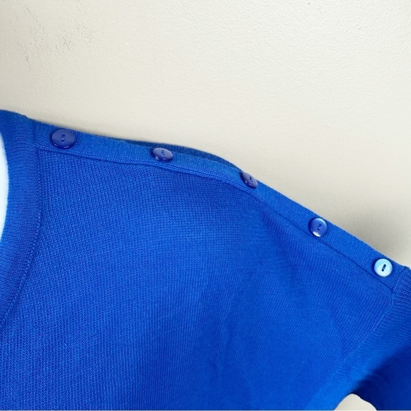 Catherine's Blue V Neck Short Sleeve Button Shoulder Sweater - With Flaw - Picture 4 of 9